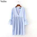 Women V Neck Pleated Dress