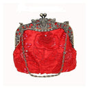 Women Victorian Silk Clutch With Heavy Floral Beaded Embroidery-red-JadeMoghul Inc.