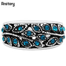 Women Vintage Antique Silver Plated Leaf Plant Crystal Ring-7-Blue-JadeMoghul Inc.