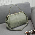 Women Vintage Patent Leather Bag With Metal Clasp Closure