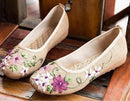 Women Vintage Ribbon Embroidered Flat Pump Shoes