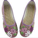 Women Vintage Ribbon Embroidered Flat Pump Shoes