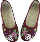 Women Vintage Ribbon Embroidered Flat Pump Shoes