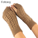 Women Wool Cable Knit Arm Length Winter Gloves