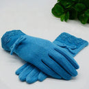 Women Wool Cashmere Warm Winter Gloves With Lace Detailing