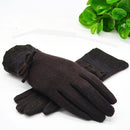 Women Wool Cashmere Warm Winter Gloves With Lace Detailing