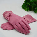 Women Wool Cashmere Warm Winter Gloves With Lace Detailing-Pink-JadeMoghul Inc.