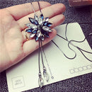 Women Zircon silver And Gold Plated Statement Long Necklace-Flower Blue white-JadeMoghul Inc.