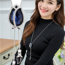 Women Zircon silver And Gold Plated Statement Long Necklace-Tulip Blue-JadeMoghul Inc.