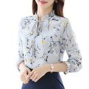 Women's Chiffon Long Sleeved Floral Shirt Top With Ruffled Collar-Light yellow-S-JadeMoghul Inc.