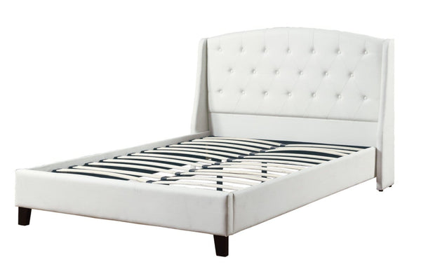 Wonderful Ca King Bed,White Bonded Leather-Platform Beds-White-Solid pine plywood Poplar wood bonded leather-JadeMoghul Inc.
