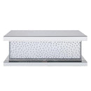 Wood and Mirror Coffee Table with Faux Crystal Inlays, Clear-Coffee Tables-Clear-Mirror, Glass, Faux Crystals and Composite Wood-JadeMoghul Inc.