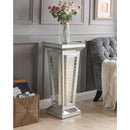 Wood and Mirror Pedestal Stand With Faux Crystals, Silver-Living Room Furniture-Silver-Mirror Glass Fuax Crystals and Wood-JadeMoghul Inc.