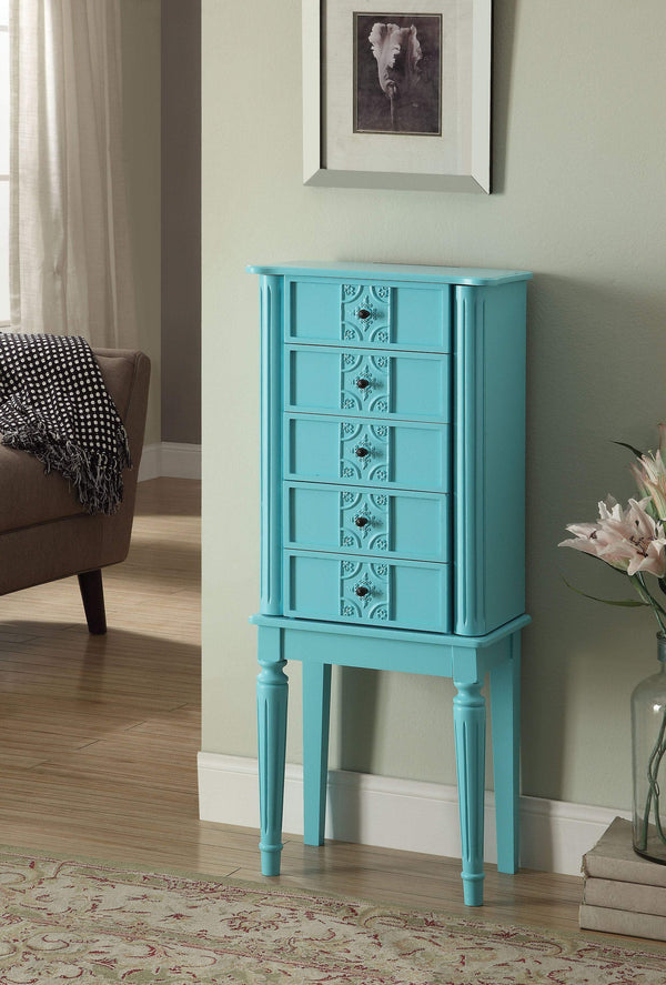 Wood Jewelry Armoire With 5 Drawers in Light Blue