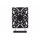 Wood Tall Rectangular Filigree Ornament on Rectangular Stand, Black-Home Accent-Black-Wood-JadeMoghul Inc.