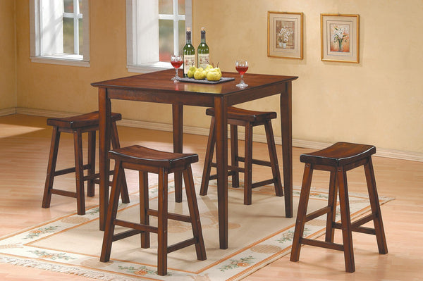 Wooden 5-Piece Counter Height Dining Set of Table & Stool, Warm Cherry Brown-Dining Sets-Brown-Wood-JadeMoghul Inc.