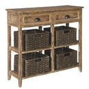 Wooden Console Sofa Table with Two Drawers and Two Fixed Shelves, Brown-BFi Cabinets & Carts-Brown-Veneer and Engineered Wood-JadeMoghul Inc.