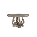Wooden Dining Table with Polyresin Carvings and Pedestal Base, Champagne Gold-Dining Furniture-Gold-Wood MDF Oak Veneer and Polyresin-JadeMoghul Inc.