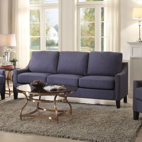 Wooden Frame Sofa In Blue Linen-Sofas-Blue-Upholstery-JadeMoghul Inc.