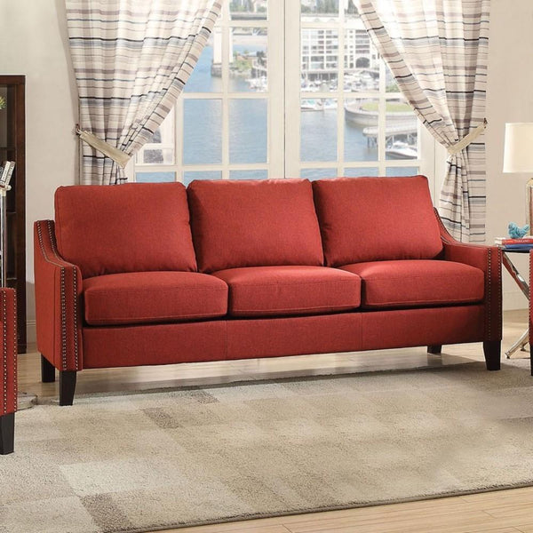 Wooden Frame Sofa In Red Linen Fabric-Sofas-Red-Fabric Wood Frame Foam (TB)-JadeMoghul Inc.