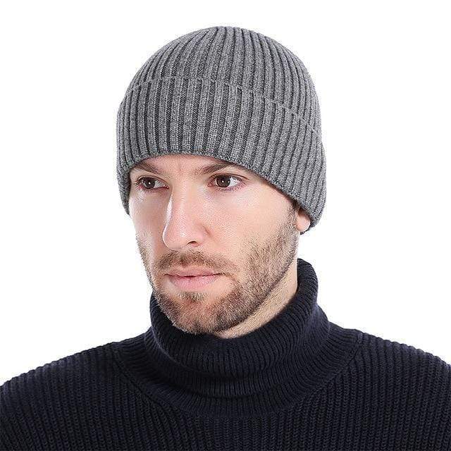 Wool Men's Winter Hats - Fashionable Knit Black Hats Autumn Hats Thick and Warm Hats Skullies Peas Soft Knitted