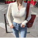 Zipper Turtleneck Solid Women Sweater