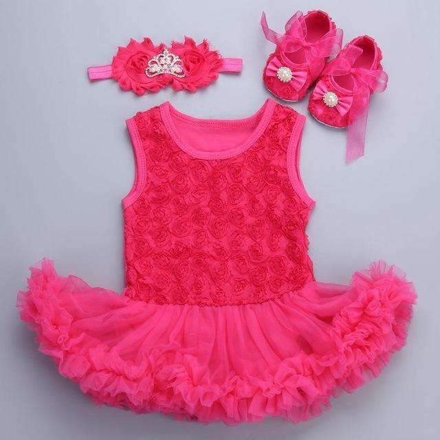 0-3 months baby girl dresses headband shoes set infantil Children's clothing set girls tutu kids wear puff short sleeve vestido-3C3004-12M-JadeMoghul Inc.