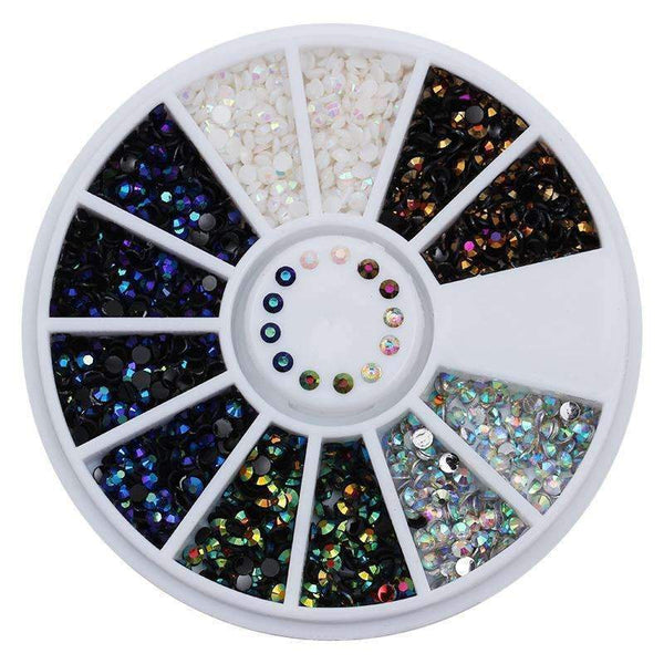 1 Box 2mm AB Crystal Nail Rhinestones Round Flat Bottom 3D Decoration In Wheel Manicure Nail Art Studs 5 Colors--JadeMoghul Inc.