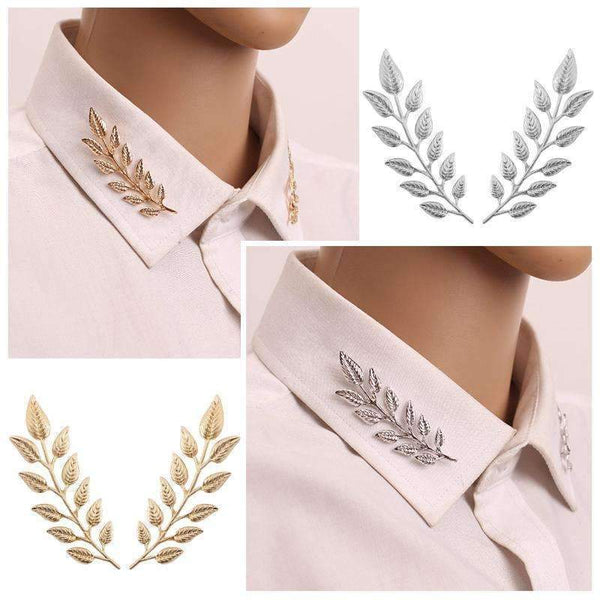1 Pair Fashion Brooch Jewelry Exquisite Leaf Pins Brooches For Women Leaves Large Brooch Pins Gold Silver Plant Broche Collar-Silver-JadeMoghul Inc.