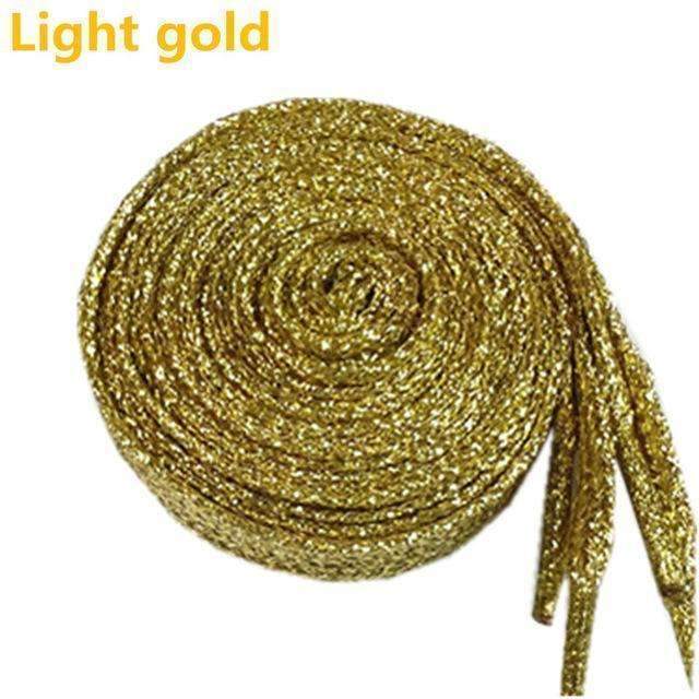 1 pair Shiny Gold and Silver thread Sport Sneakers Flat Shoelaces Bootlaces Shoe laces Strings-Light gold-JadeMoghul Inc.
