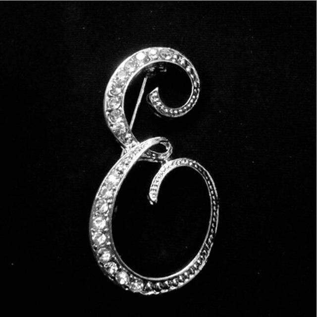 1 PC A To Z 26 Letters Design Brooches Pins English Letter Personality Brooches with Crystal-E-JadeMoghul Inc.