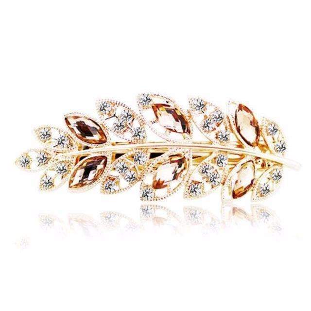 1 PC Beauty Women Fashion Hair Clip Leaf Crystal Rhinestone Barrette Hairpin Headband hair accessories 5 colors Free shipping-Champagne-JadeMoghul Inc.