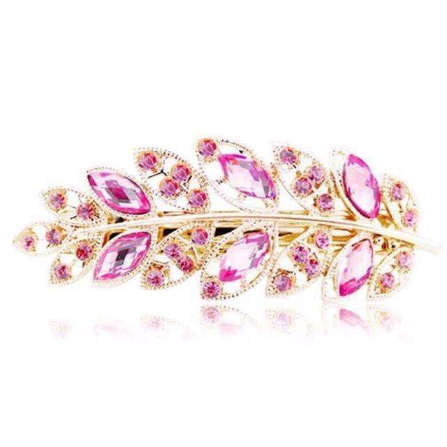 1 PC Beauty Women Fashion Hair Clip Leaf Crystal Rhinestone Barrette Hairpin Headband hair accessories 5 colors Free shipping-Pink-JadeMoghul Inc.