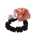 1 PC Fashion Women Satin Ribbon Big Rose Flower Pearls Hairband Floral Decor Elastic Ponytail Holder Hair Band Accessories-Champagne-JadeMoghul Inc.