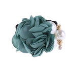 1 PC Fashion Women Satin Ribbon Big Rose Flower Pearls Hairband Floral Decor Elastic Ponytail Holder Hair Band Accessories-Green-JadeMoghul Inc.