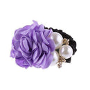 1 PC Fashion Women Satin Ribbon Big Rose Flower Pearls Hairband Floral Decor Elastic Ponytail Holder Hair Band Accessories-Purple-JadeMoghul Inc.