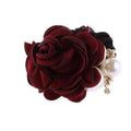 1 PC Fashion Women Satin Ribbon Big Rose Flower Pearls Hairband Floral Decor Elastic Ponytail Holder Hair Band Accessories-Red-JadeMoghul Inc.
