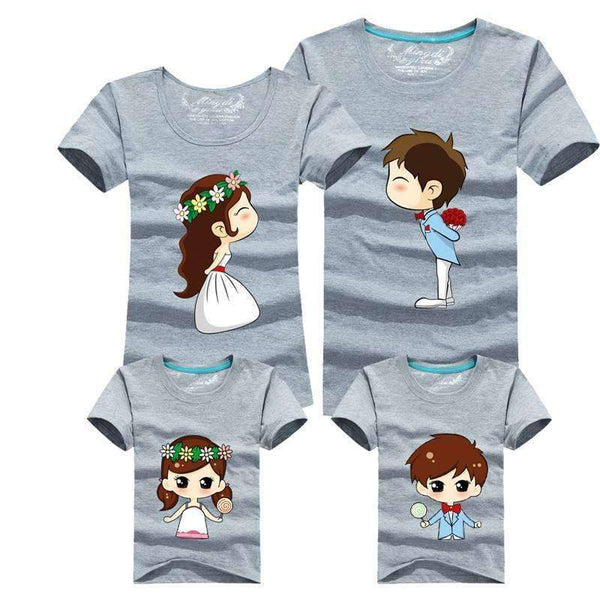 1 Piece Family Matching Outfits Mother Father Son Daughter Cartoon Bride Bridegroom Print Women Men Children Boy Girl T shirt-as chart-Mom S-JadeMoghul Inc.