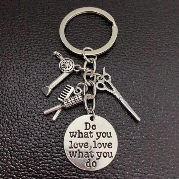 1 piece hairdresser keychain comb hair dryer scissors key chain alloy keychain women men jewelry barber gift AExp