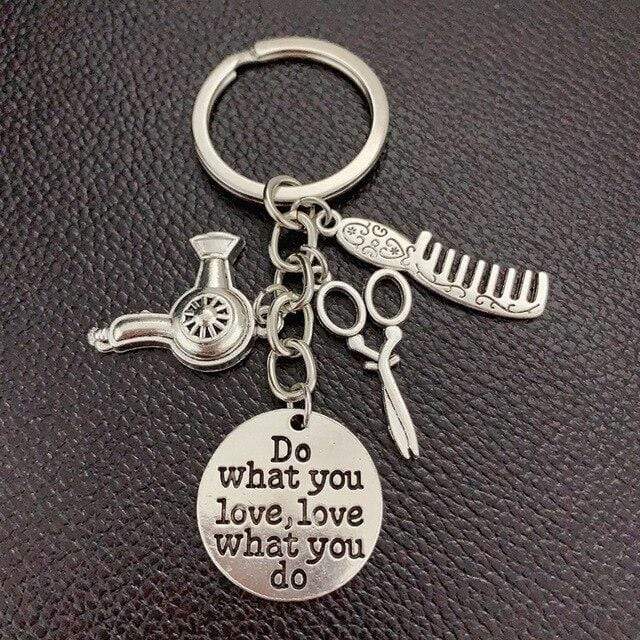 1 piece hairdresser keychain comb hair dryer scissors key chain alloy keychain women men jewelry barber gift AExp