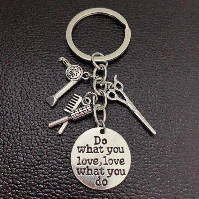 1 piece hairdresser keychain comb hair dryer scissors key chain alloy keychain women men jewelry barber gift AExp