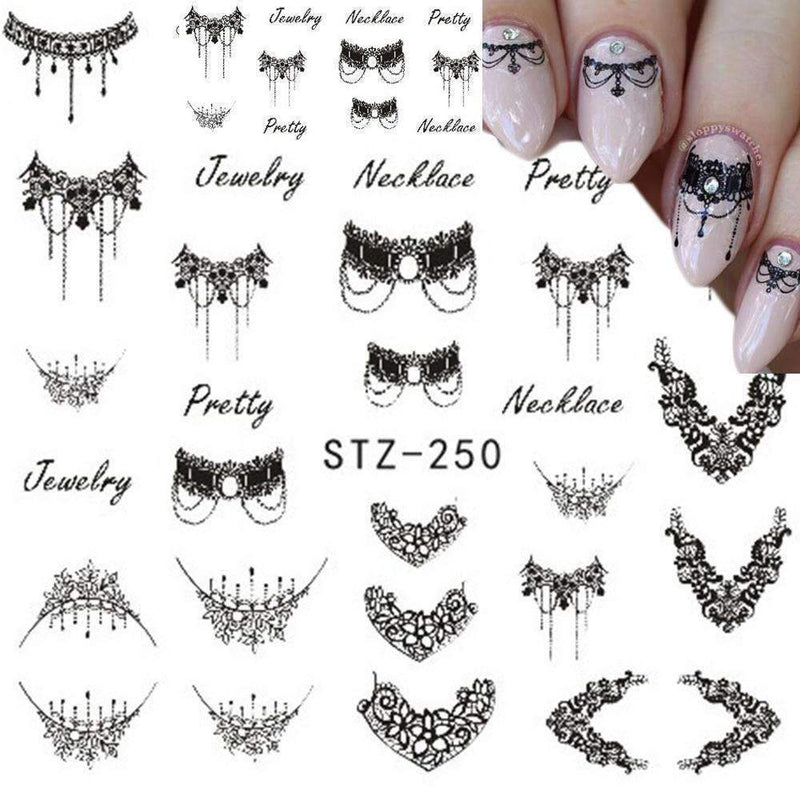 1 Sheets DIY Black Necklace Jewelry Design Fashion Water Transfer Sticker Nail Art Decals Manicure Styling Tools STZ249-251-STZ249-JadeMoghul Inc.