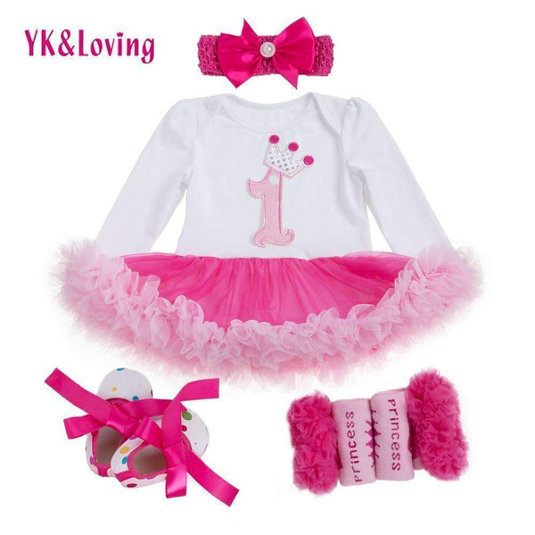 1 st Girls Bodysuit Baby Girl Clothes Baptism Dresses Pink Long Sleeve Dress baby body Clothing Tutu Clothes 4pcs/set-1F2022-3M-JadeMoghul Inc.