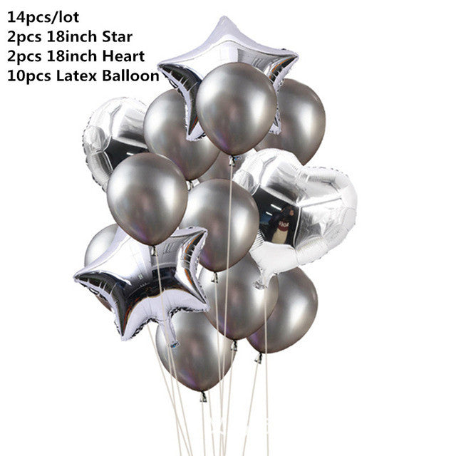 10/14pcs Mixed Metallic Balloons Heart Star Gold Confetti Balloon Birthday Party Decorate Kids Adult Air Balls Wedding Globos