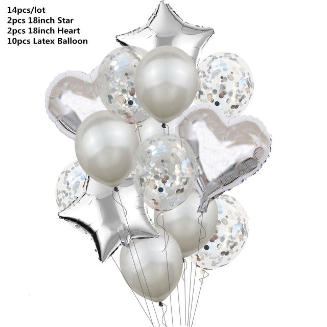 10/14pcs Mixed Metallic Balloons Heart Star Gold Confetti Balloon Birthday Party Decorate Kids Adult Air Balls Wedding Globos
