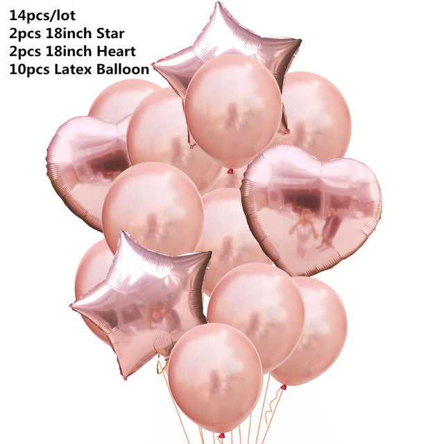 10/14pcs Mixed Metallic Balloons Heart Star Gold Confetti Balloon Birthday Party Decorate Kids Adult Air Balls Wedding Globos
