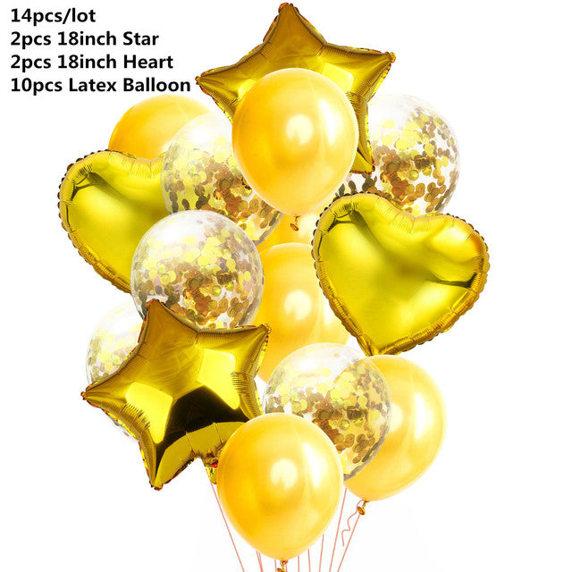 10/14pcs Mixed Metallic Balloons Heart Star Gold Confetti Balloon Birthday Party Decorate Kids Adult Air Balls Wedding Globos