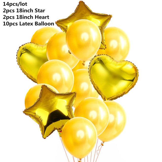 10/14pcs Mixed Metallic Balloons Heart Star Gold Confetti Balloon Birthday Party Decorate Kids Adult Air Balls Wedding Globos
