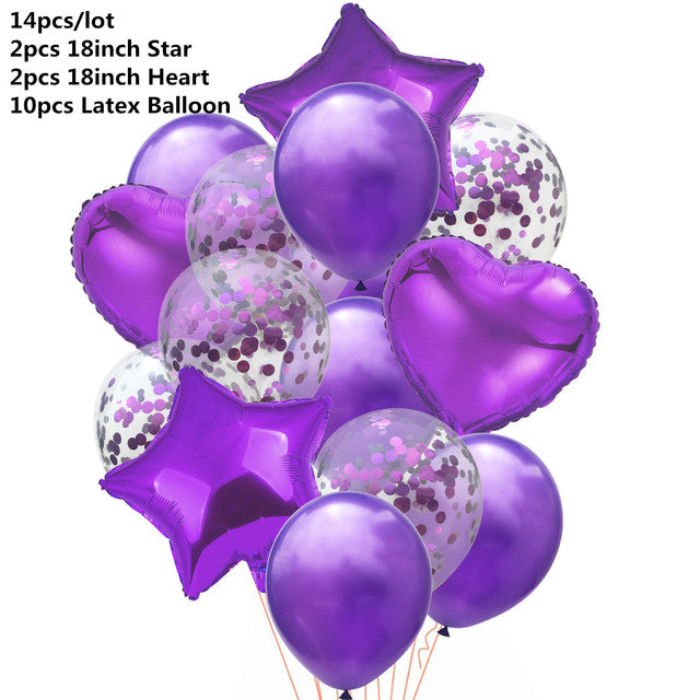 10/14pcs Mixed Metallic Balloons Heart Star Gold Confetti Balloon Birthday Party Decorate Kids Adult Air Balls Wedding Globos