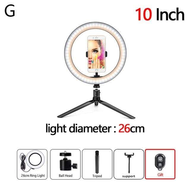 10 inch LED Ring Light Photographic Selfie Ring Light with tripod for Smartphone Youtube Makeup Video Studio Tripod aro de luz AExp